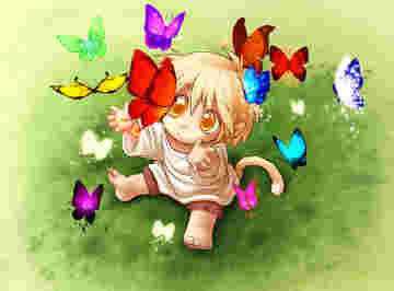 Bébé manga joue avec les papillons