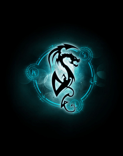 Dragon tribal au milieu d'un cercle bleu