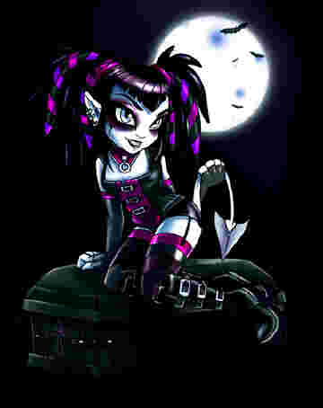 Fille vampire sur un cercueil