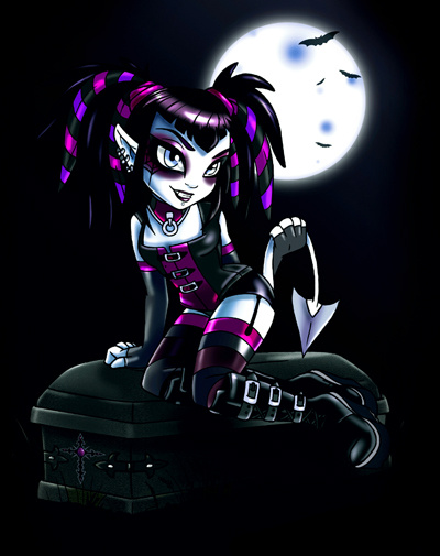 Fille vampire sur un cercueil